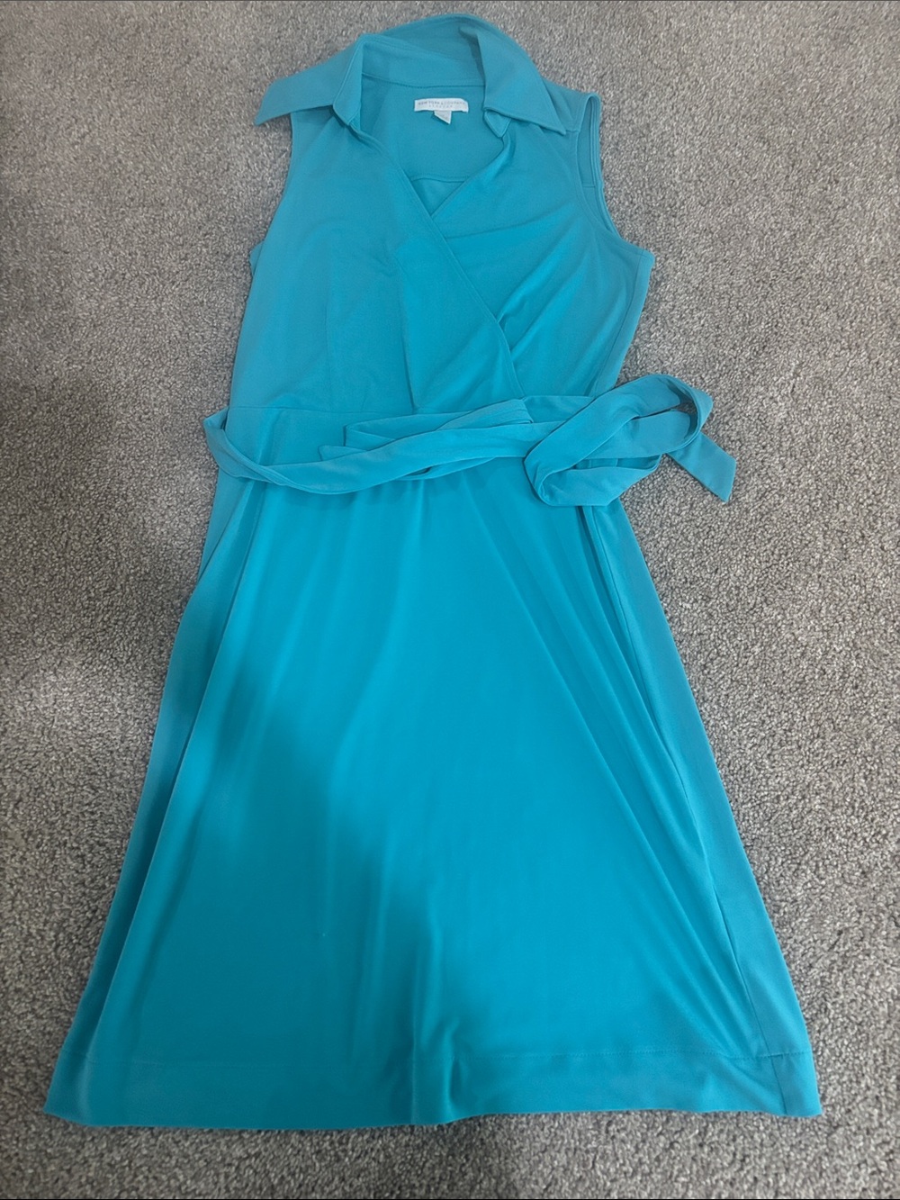 New York & Company Turquoise Sleeveless Wrap Dress with Tie
